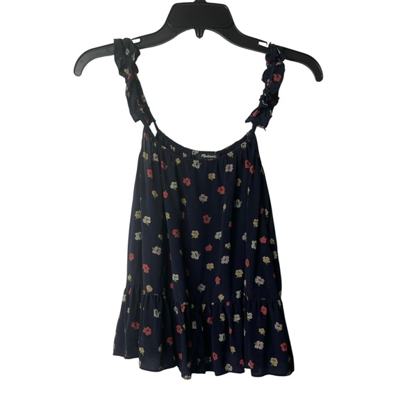 Madewell Floral Silk Strap Cami Top Ruffle Sleeveless Casual Blouse Size 4 - Picture 1 of 7